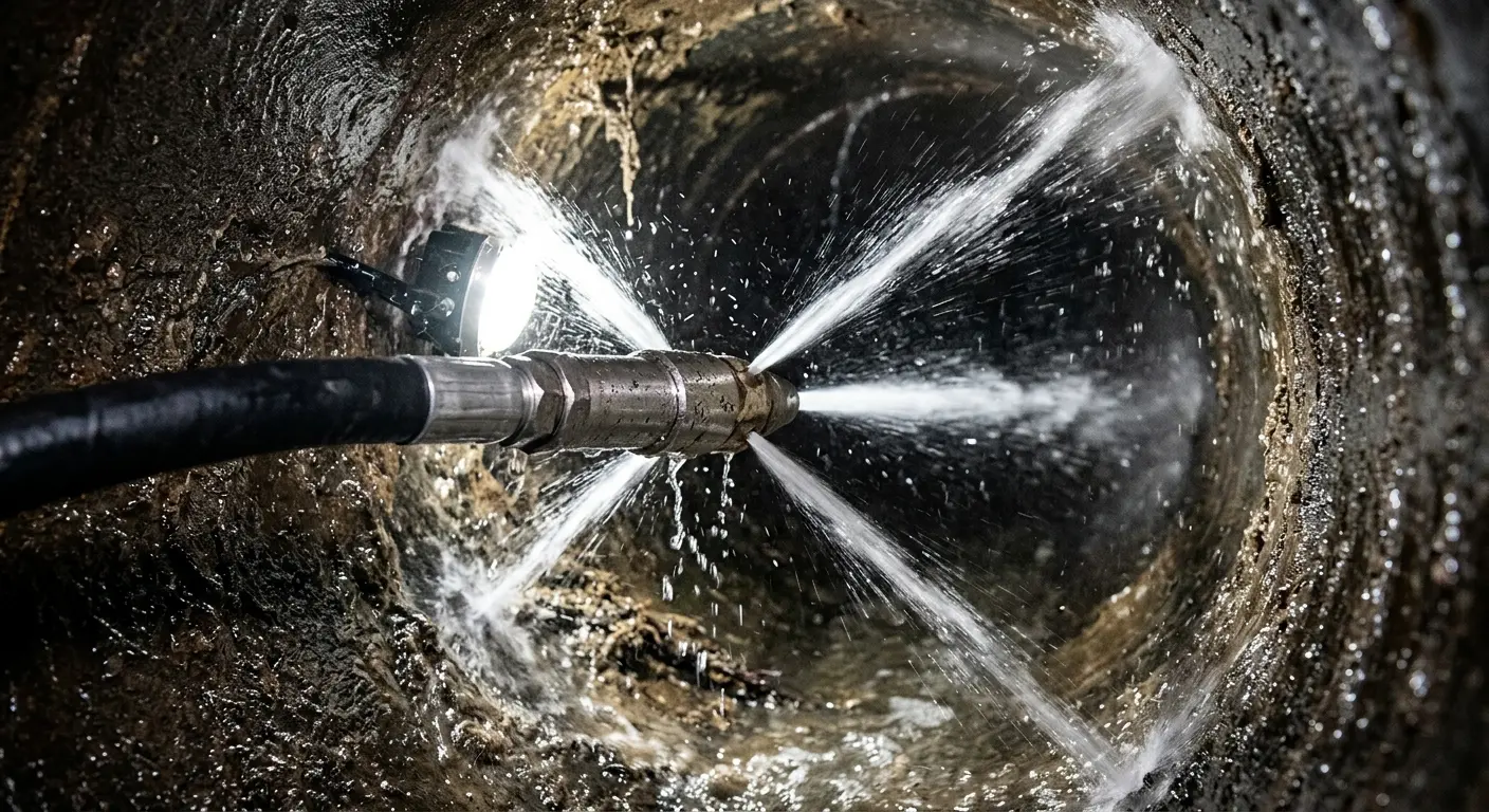 High-pressure hydro jetting nozzle cleaning sewer pipe for Sewer Cleanout in Eaton Rapids